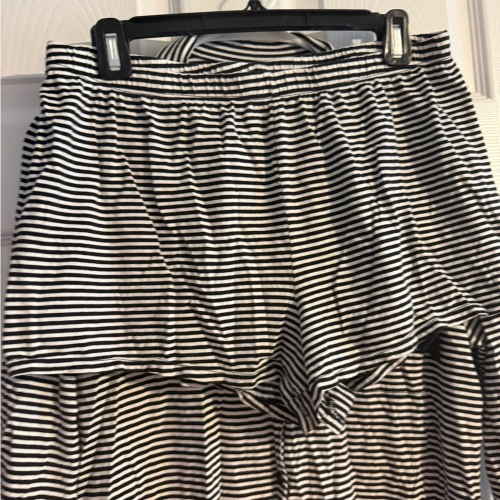 Kate Spade Black & White Striped Pajama‎ Set Bow Detail Size L
